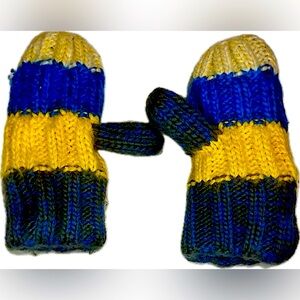 Knitted Toddler Mittens Blue Yellow